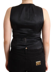 Dolce & Gabbana Black Button Down Sleeveless Viscose Vest Top - Tank Tops