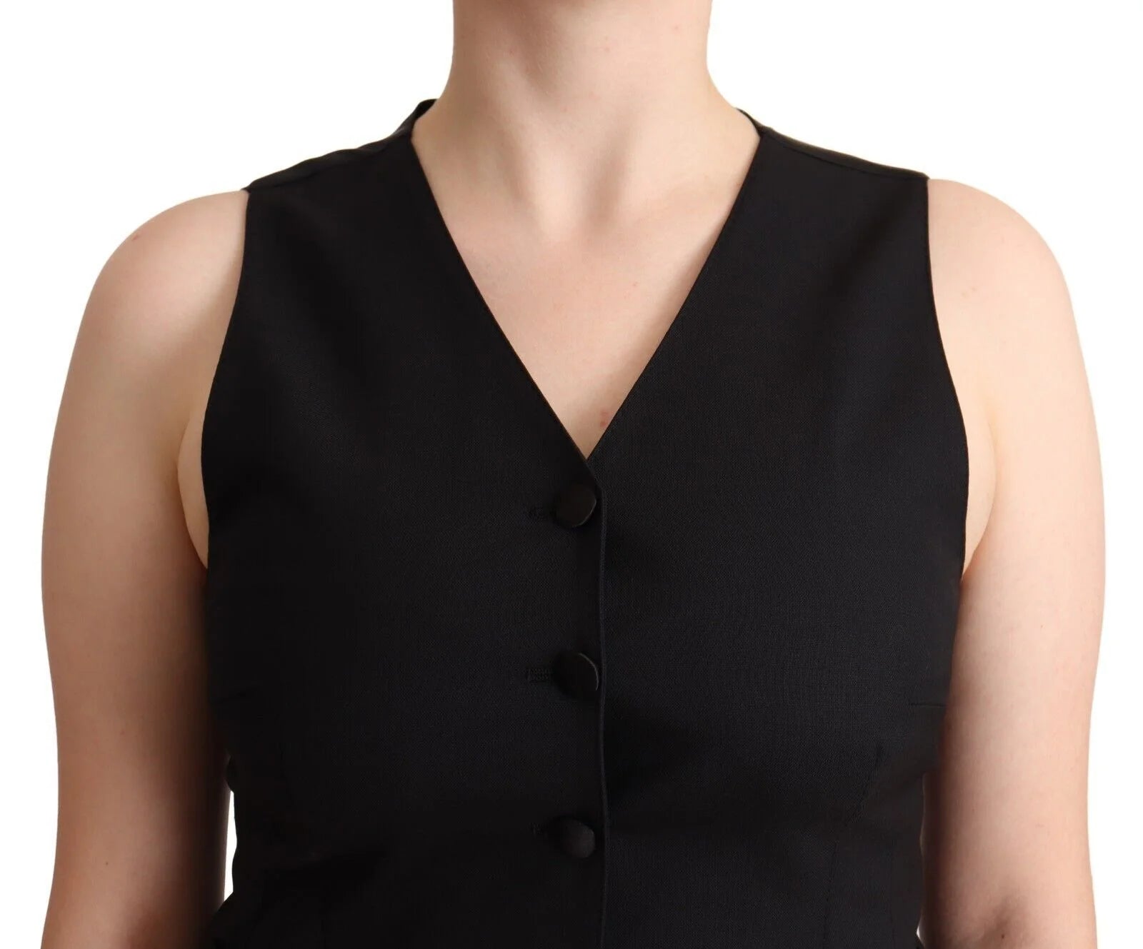 Dolce & Gabbana Black Button Down Sleeveless Viscose Vest Top - Tank Tops
