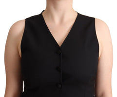 Dolce & Gabbana Black Button Down Sleeveless Viscose Vest Top - Tank Tops