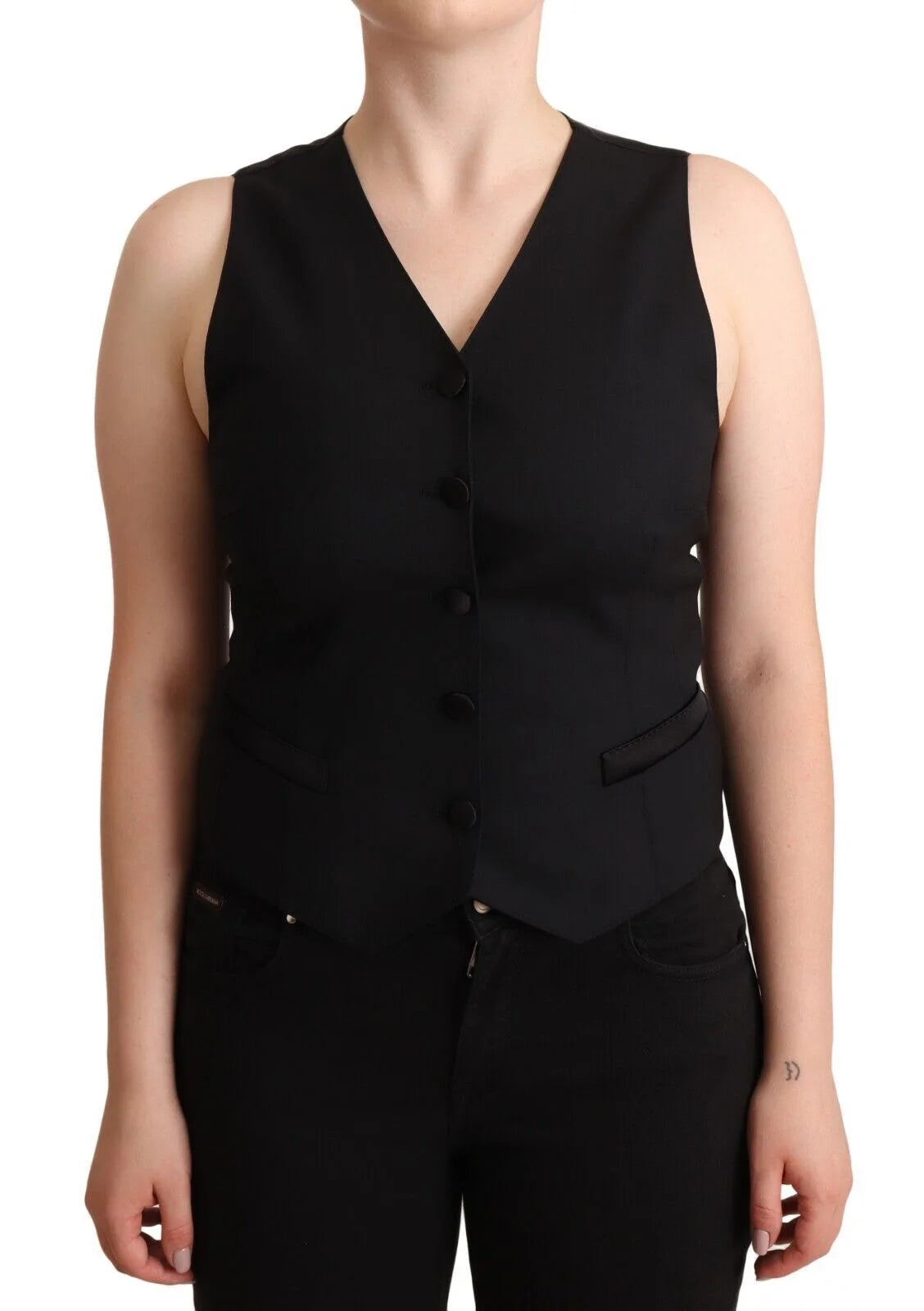 Dolce & Gabbana Black Button Down Sleeveless Viscose Vest Top - Tank Tops