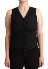 Dolce & Gabbana Black Button Down Sleeveless Viscose Vest Top - Tank Tops
