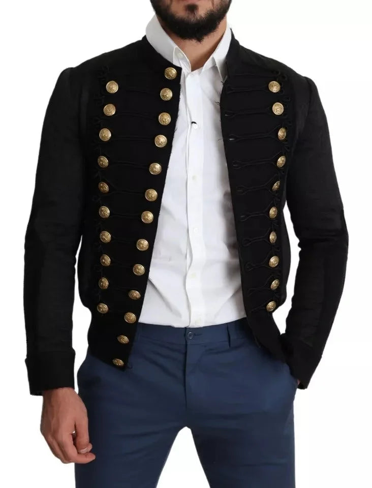 Dolce & Gabbana Black Button Embellished Military Jacket - IT44 | XS - Bomber Jackets