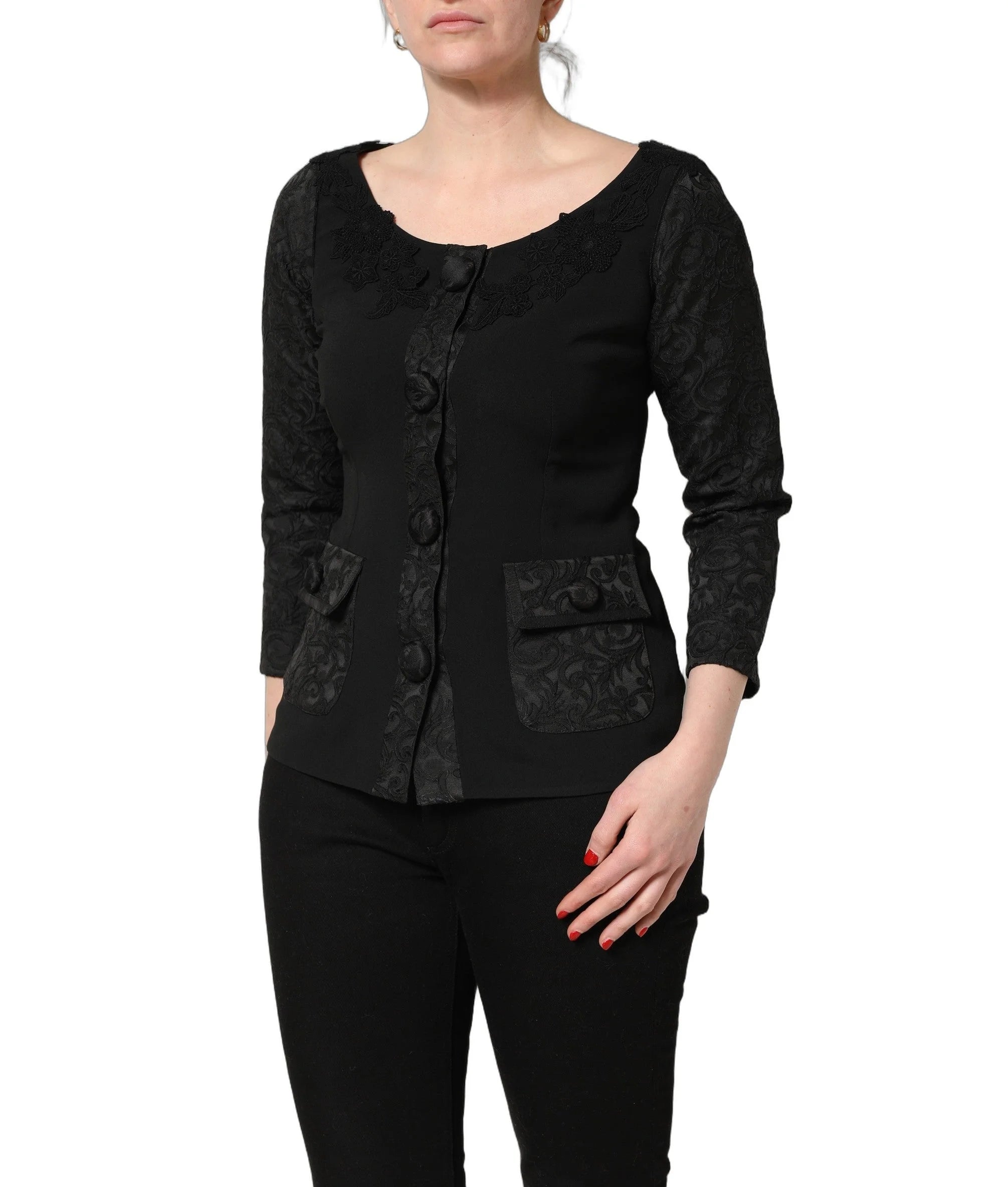 Dolce & Gabbana Black Button Fastening Lace Trimmed Blazer Jacket - IT42|M