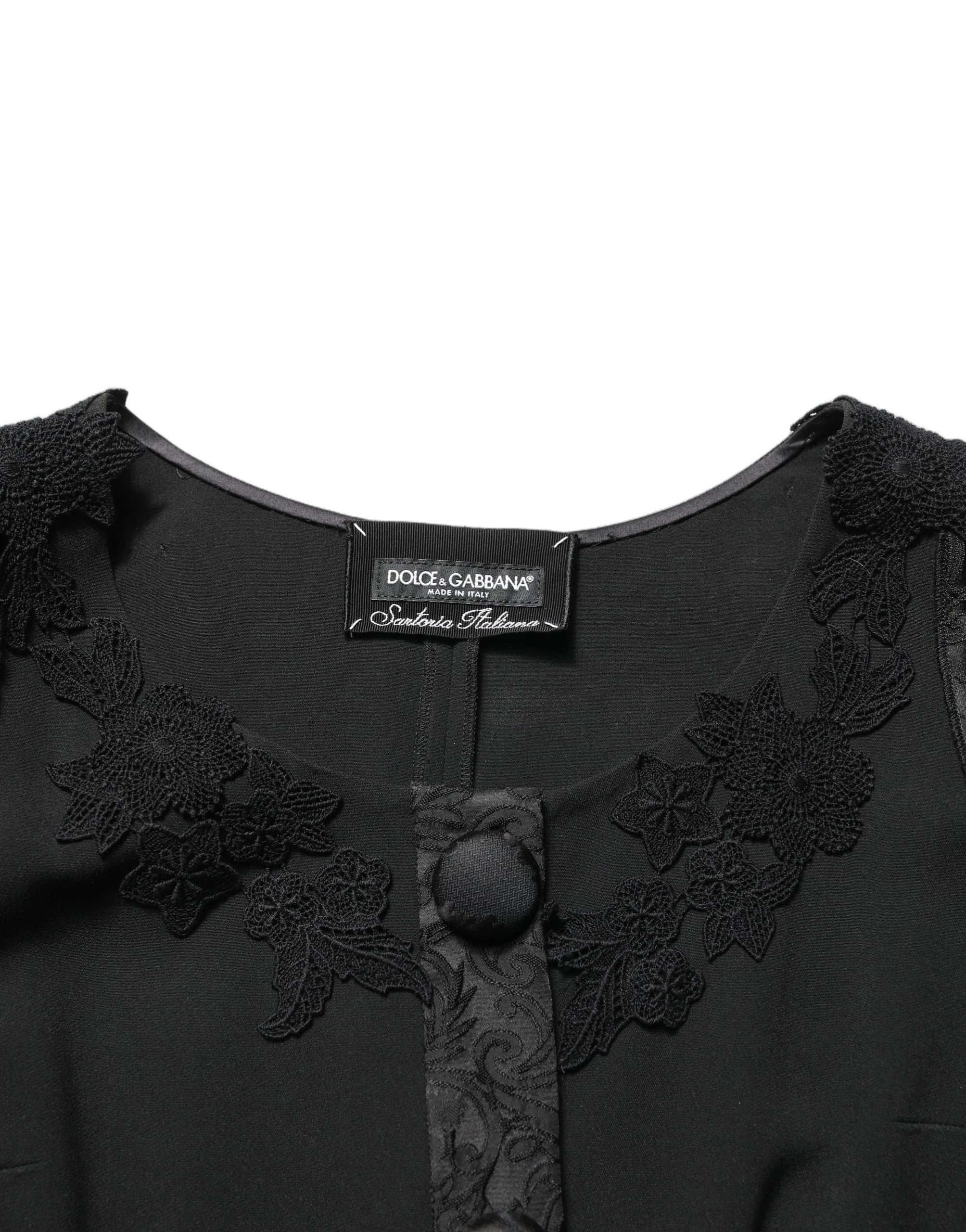 Dolce & Gabbana Black Button Fastening Lace Trimmed Blazer Jacket - IT42|M