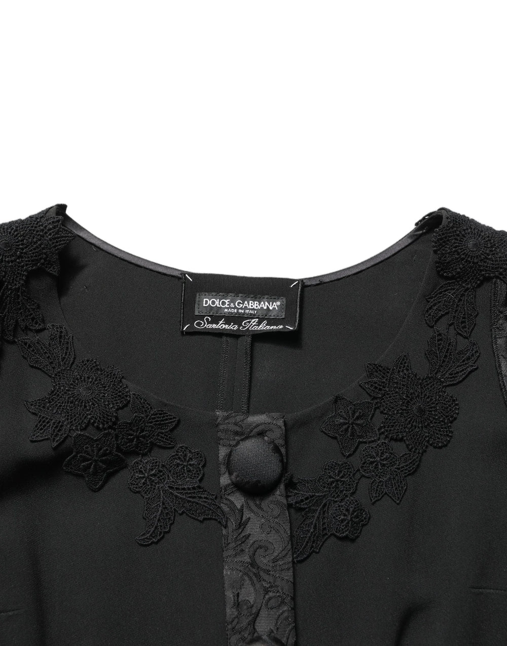 Dolce & Gabbana Black Button Fastening Lace Trimmed Blazer Jacket - IT42|M