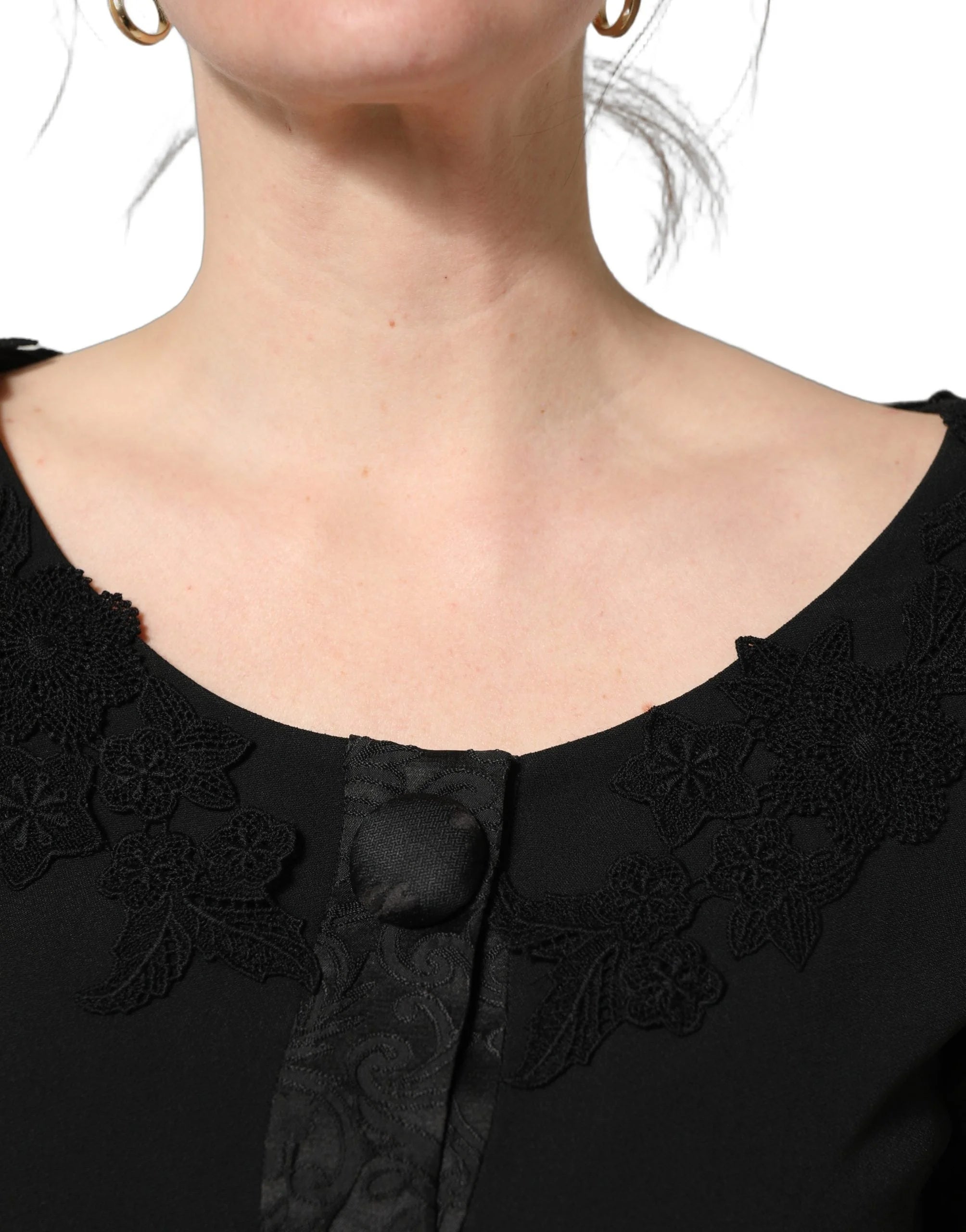 Dolce & Gabbana Black Button Fastening Lace Trimmed Blazer Jacket - IT42|M