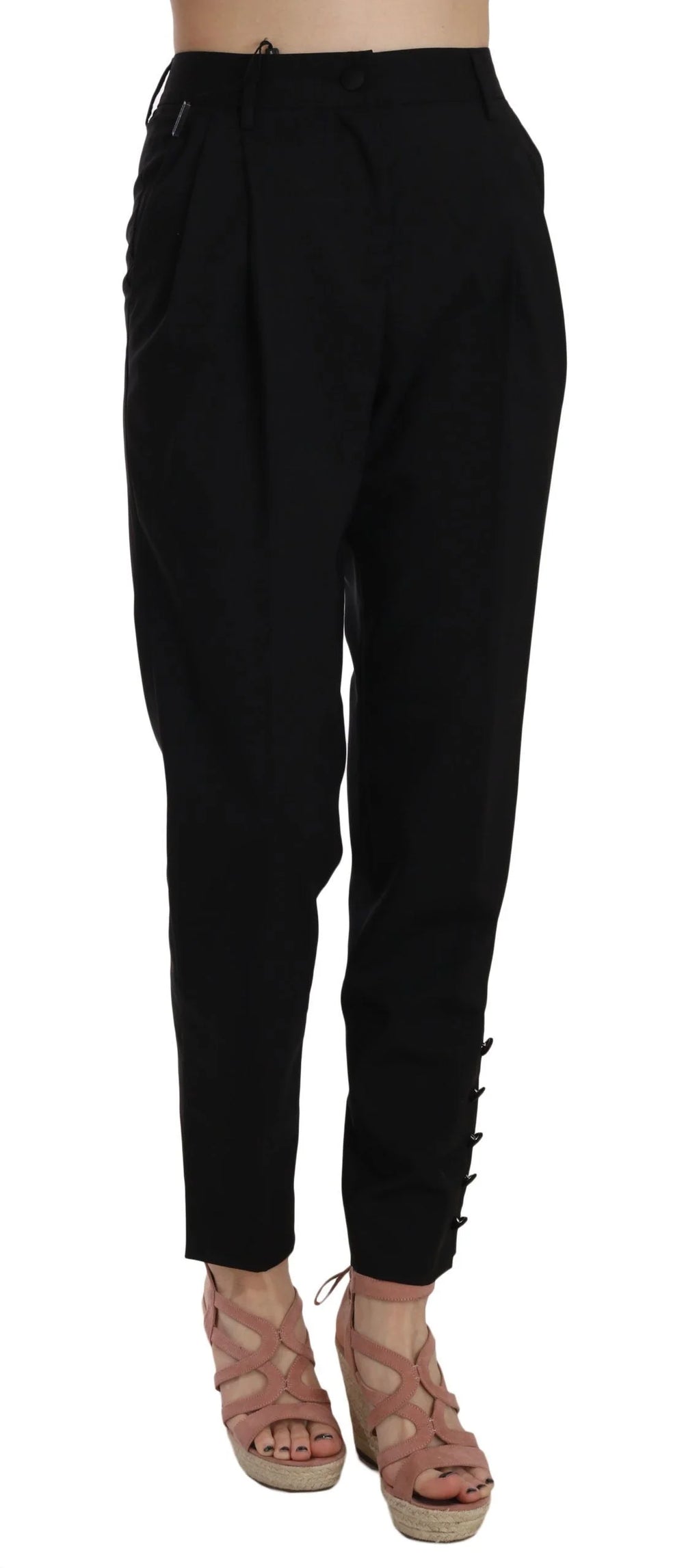 Dolce & Gabbana Black Button Pleated Tapered Trouser Pants - IT36|XXS - Trousers