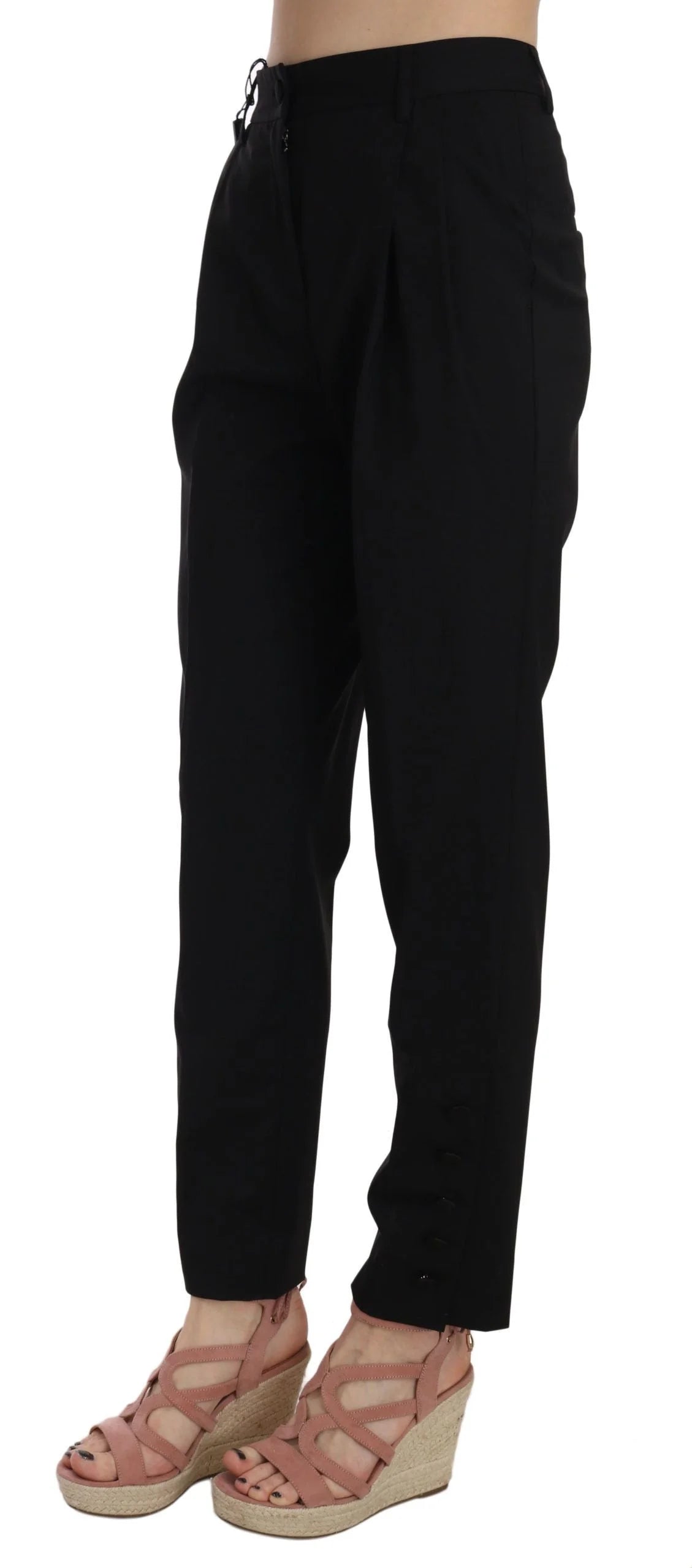 Dolce & Gabbana Black Button Pleated Tapered Trouser Pants - IT36|XXS - Trousers