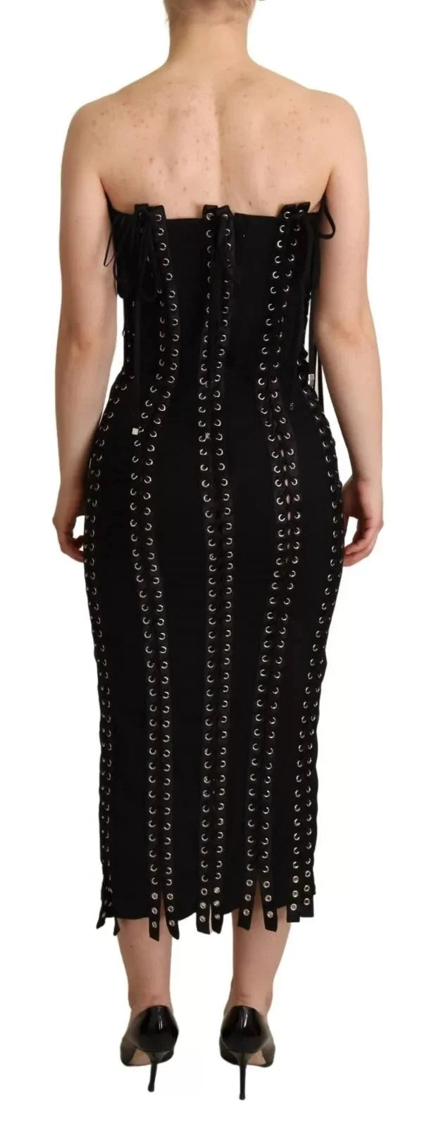 Dolce & Gabbana Black Cady Sleeveless Lace Up Bodycon Dress - IT36 | XS - Dresses