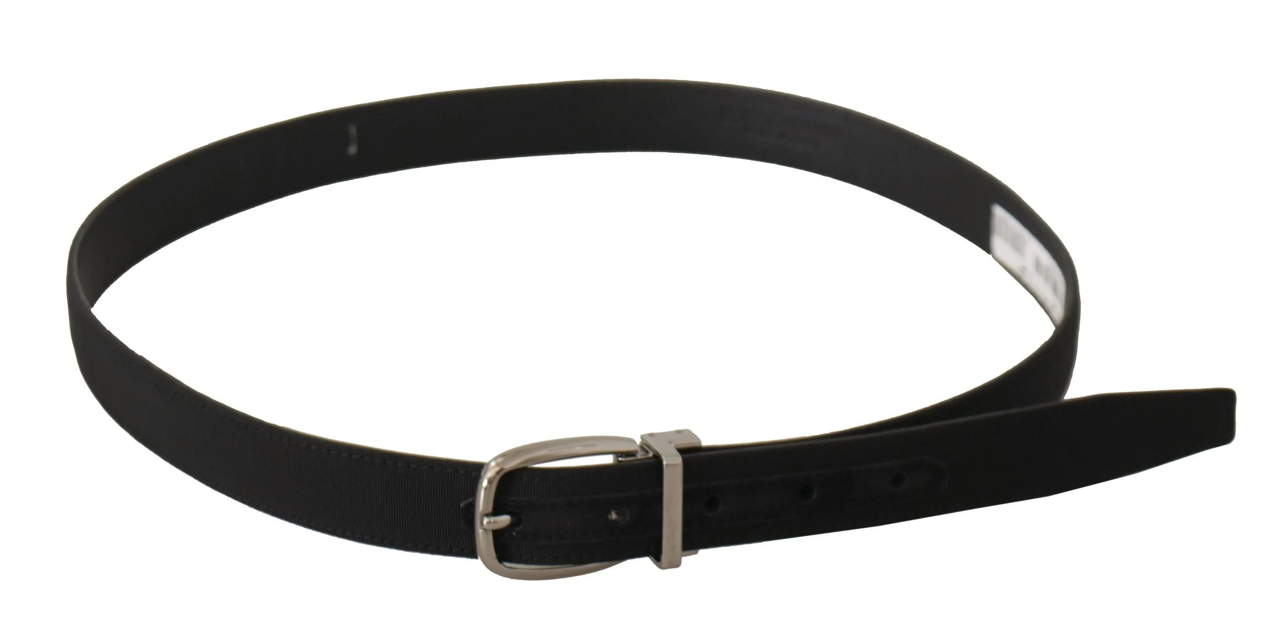 Dolce & Gabbana Black Calf Canvas Silver Tone Logo Metal Belt - Belts