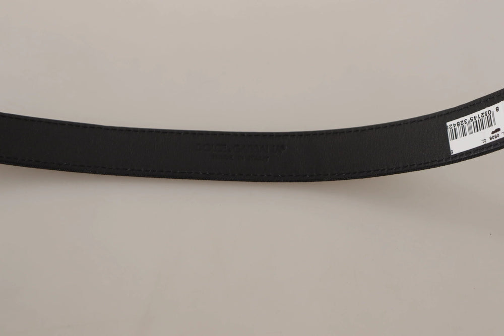 Dolce & Gabbana Black Calf Canvas Silver Tone Logo Metal Belt - Belts