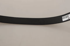 Dolce & Gabbana Black Calf Canvas Silver Tone Logo Metal Belt - Belts