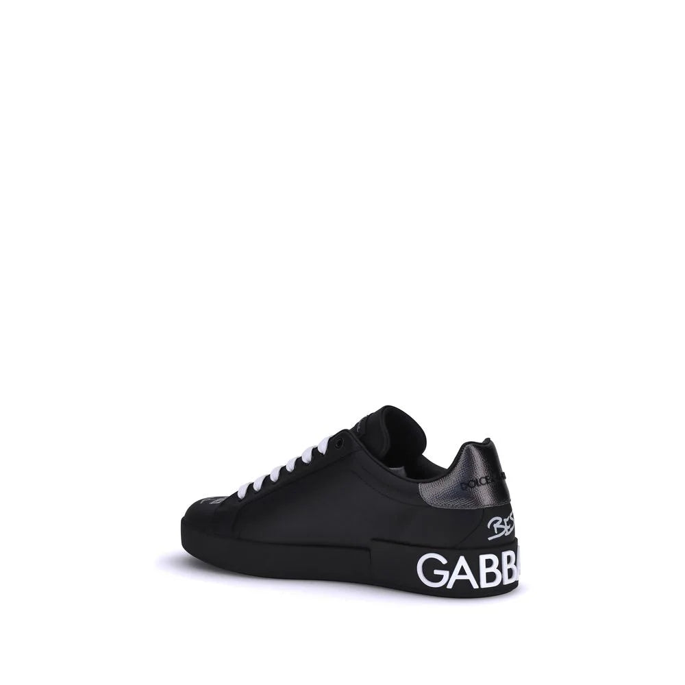 Dolce & Gabbana Black Calf Leather Bos Taurus Athletic Sneakers - EU42/US9