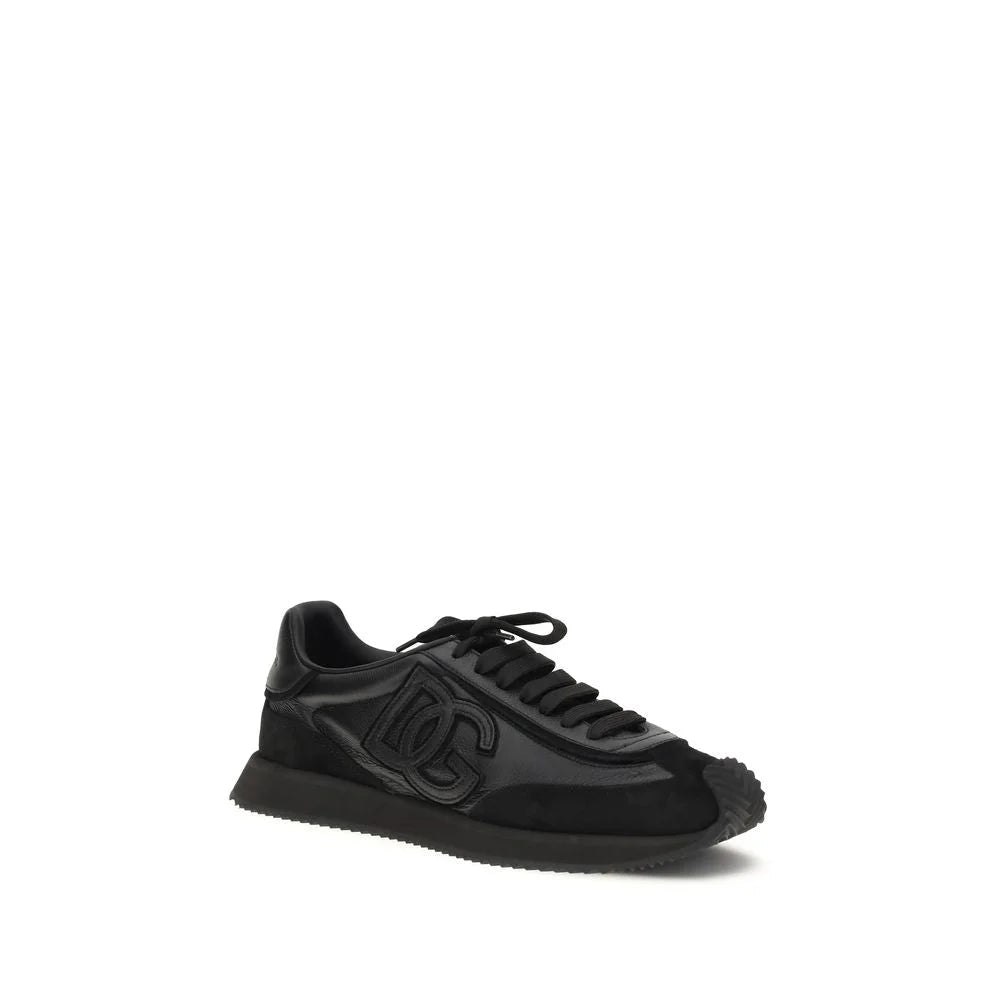 Dolce & Gabbana Black Calf Leather Bos Taurus Athletic Sneakers