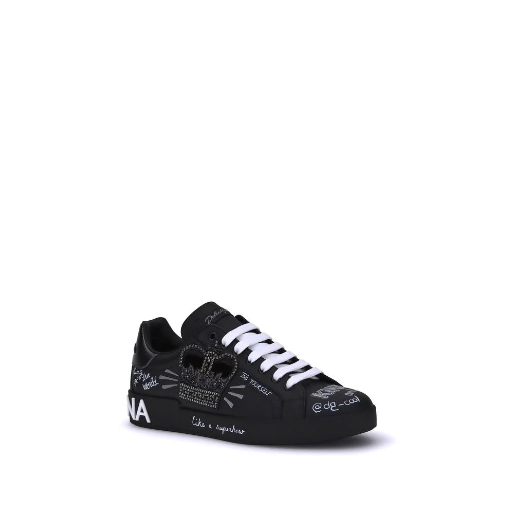 Dolce & Gabbana Black Calf Leather Bos Taurus Athletic Sneakers - EU42/US9