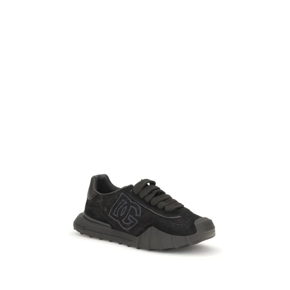 Dolce & Gabbana Black Calf Leather Bos Taurus Chunky Sneakers
