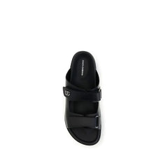 Dolce & Gabbana Black Calf Leather Bos Taurus Flat Sandals