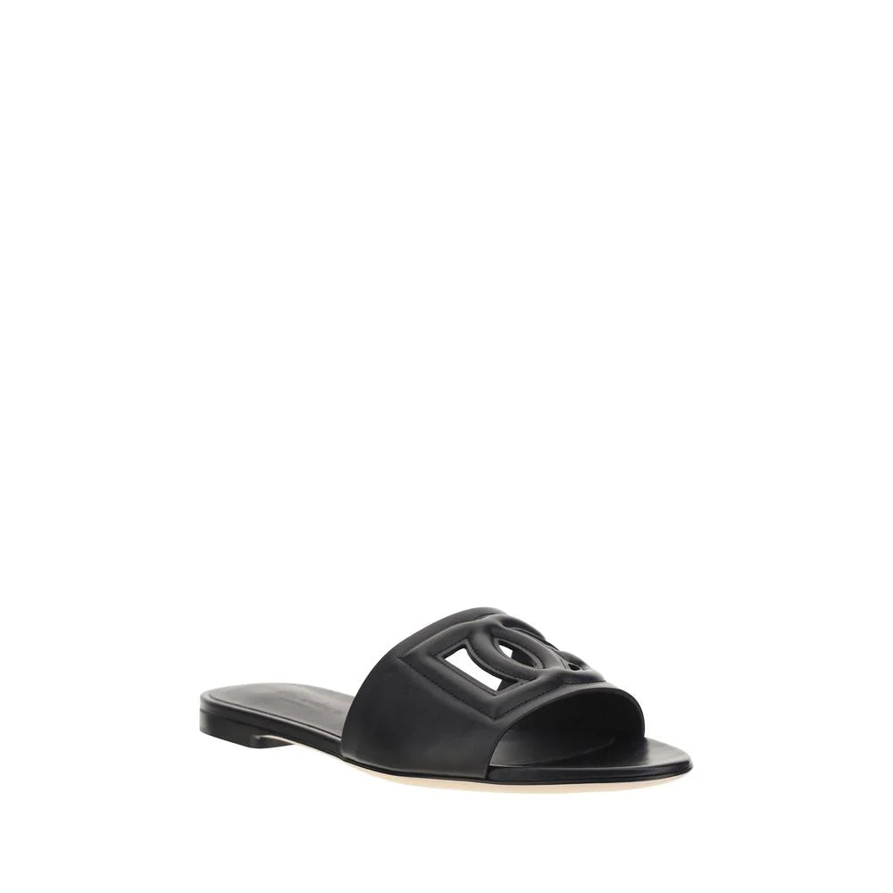 Dolce & Gabbana Black Calf Leather Bos Taurus Flat Sandals - EU36/US6