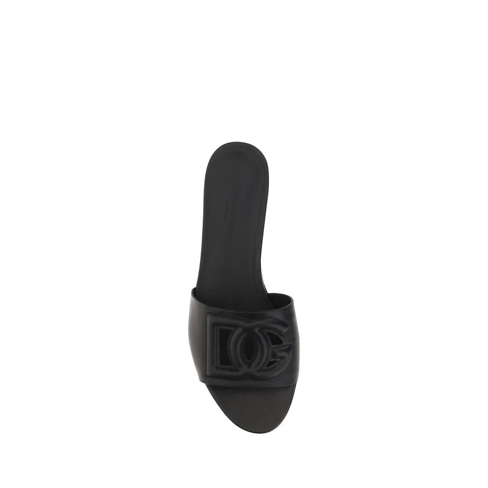 Dolce & Gabbana Black Calf Leather Bos Taurus Flat Sandals - EU36/US6