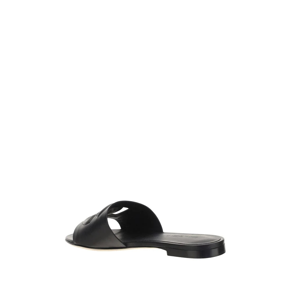 Dolce & Gabbana Black Calf Leather Bos Taurus Flat Sandals - EU36/US6