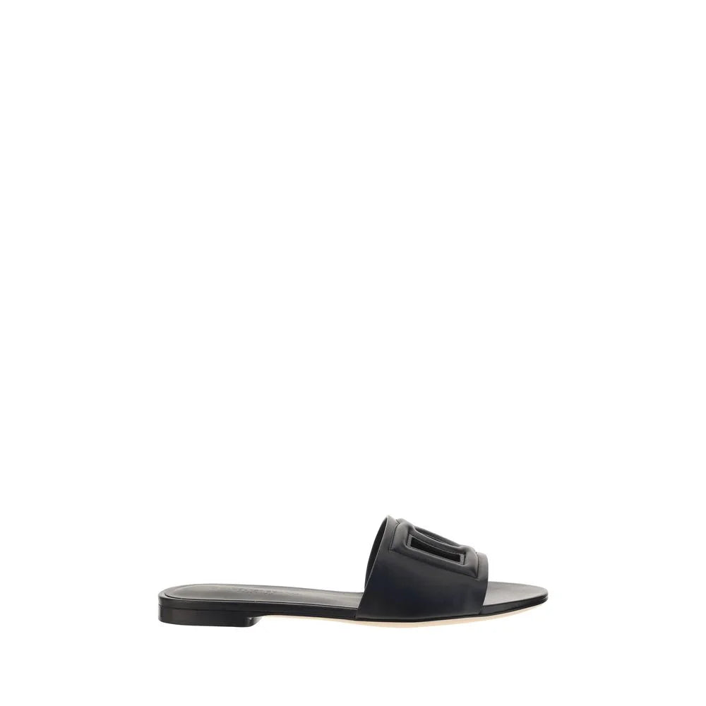 Dolce & Gabbana Black Calf Leather Bos Taurus Flat Sandals - EU36/US6