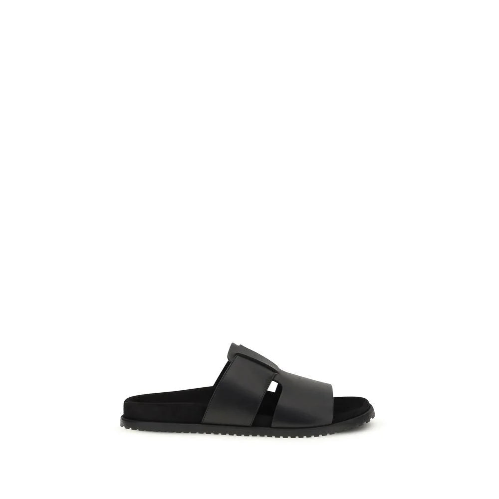 Dolce & Gabbana Black Calf Leather Bos Taurus Flat Sandals - EU40/US7
