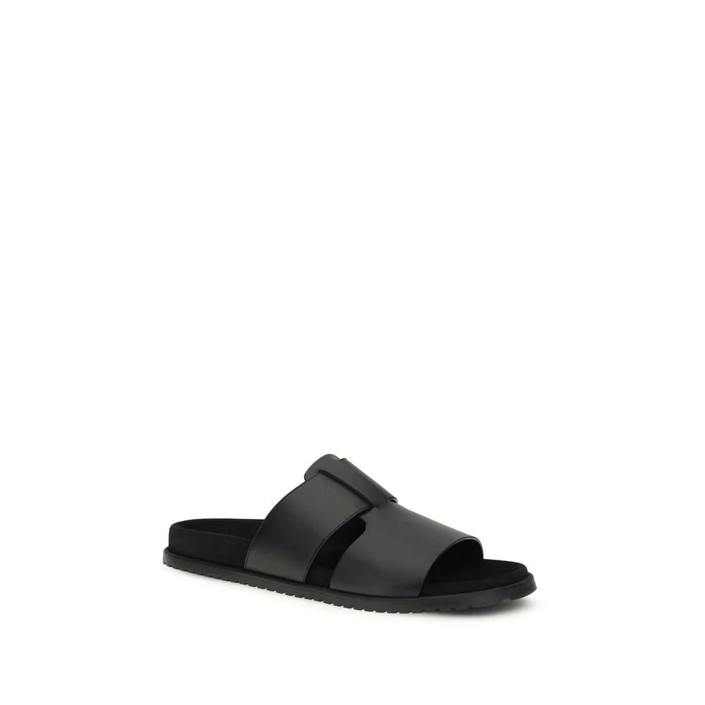 Dolce & Gabbana Black Calf Leather Bos Taurus Flat Sandals - EU40/US7