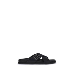 Dolce & Gabbana Black Calf Leather Bos Taurus Flat Sandals - EU45/US12