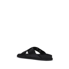 Dolce & Gabbana Black Calf Leather Bos Taurus Flat Sandals - EU45/US12