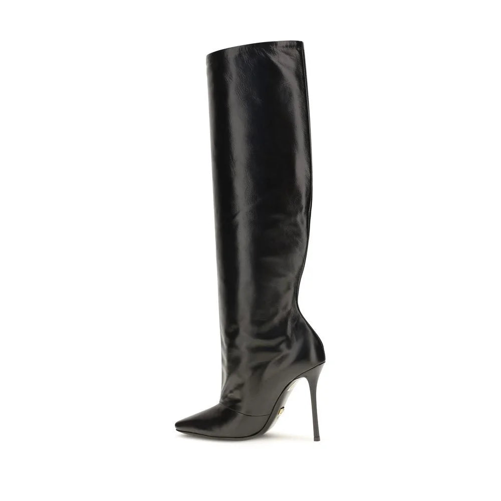 Dolce & Gabbana Black Calf Leather Bos Taurus High Heel Boots