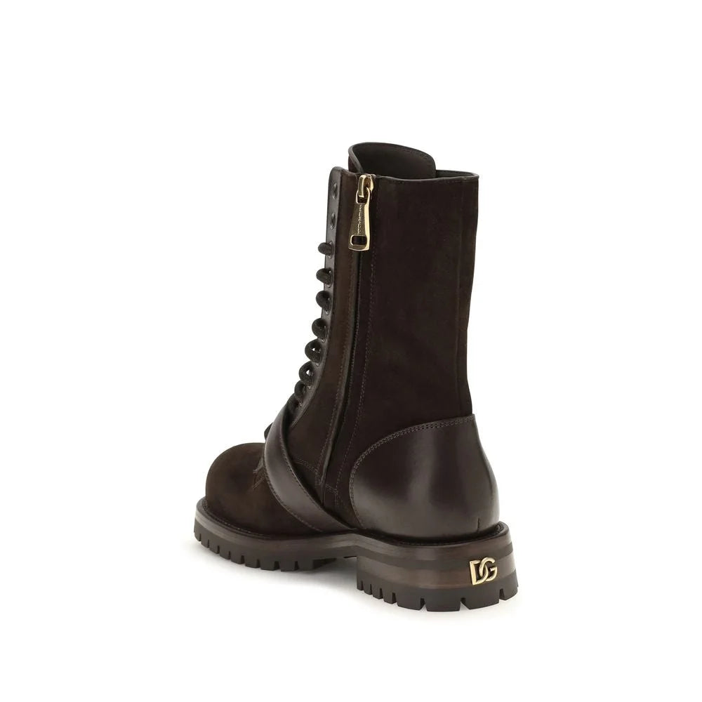 Dolce & Gabbana Black Calf Leather Bos Taurus Lace-Up Boots