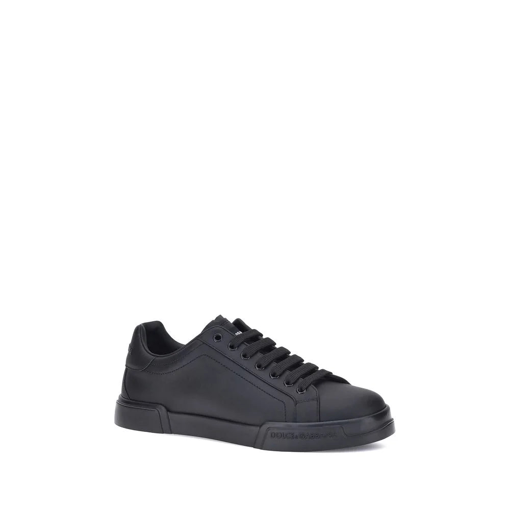 Dolce & Gabbana Black Calf Leather Bos Taurus Low Top Sneakers - Sneakers