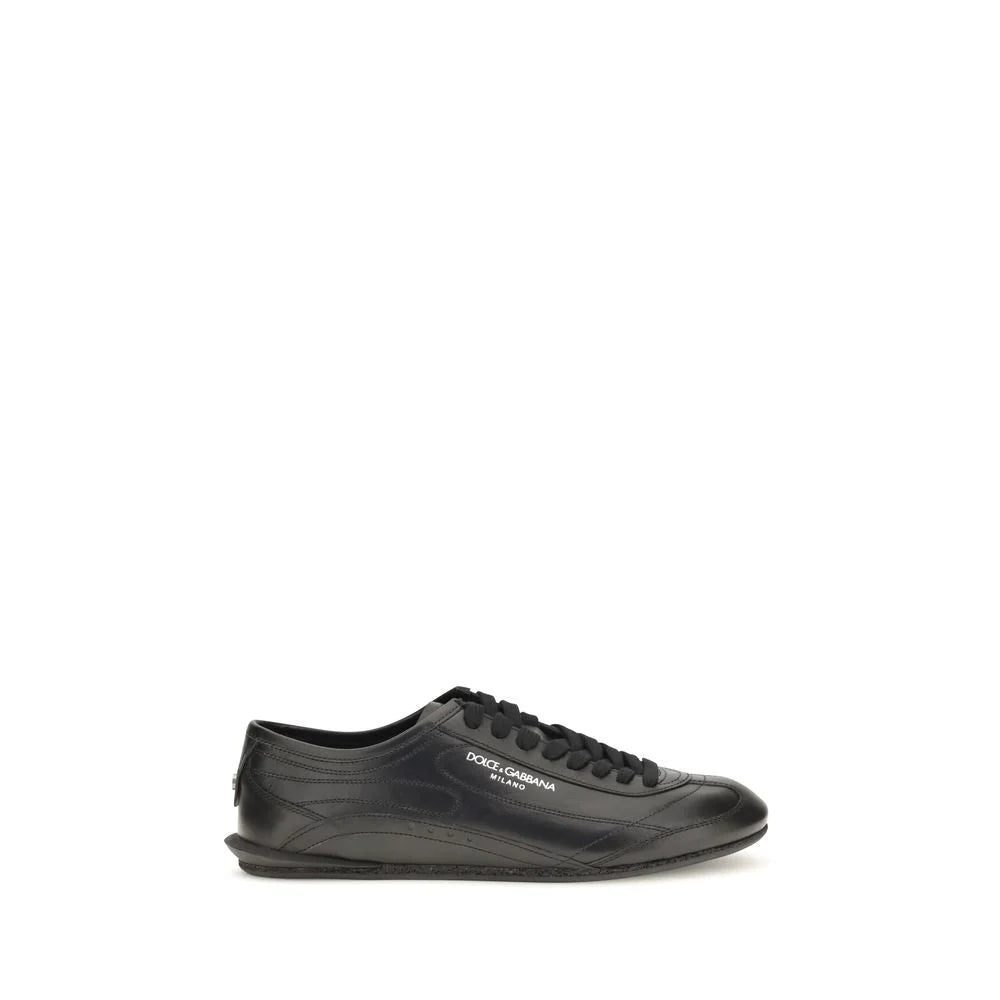 Dolce & Gabbana Black Calf Leather Bos Taurus Low Top Sneakers