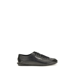 Dolce & Gabbana Black Calf Leather Bos Taurus Low Top Sneakers