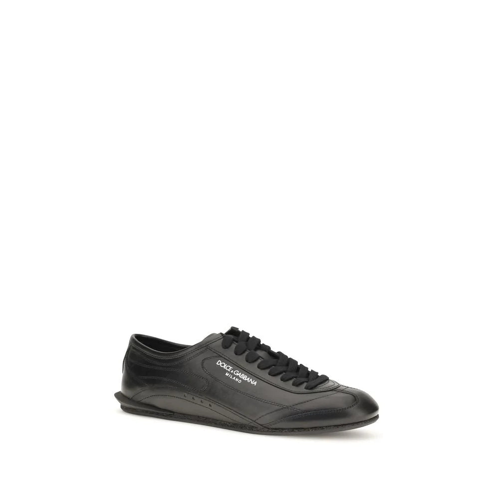 Dolce & Gabbana Black Calf Leather Bos Taurus Low Top Sneakers