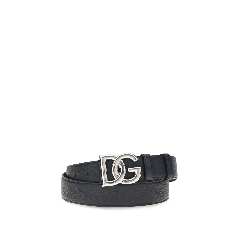 Dolce & Gabbana black calf leather Bos Taurus belt with a polished silver-tone buckle and minimalist design.