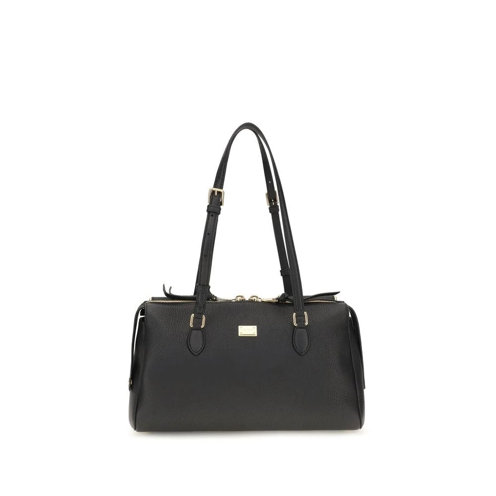 Front view of the Dolce & Gabbana black calf leather Bos Taurus shoulder bag featuring a structured silhouette.