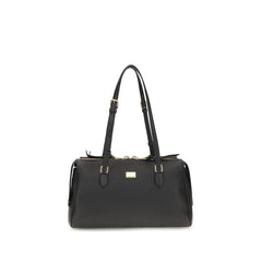 Front view of the Dolce & Gabbana black calf leather Bos Taurus shoulder bag featuring a structured silhouette.