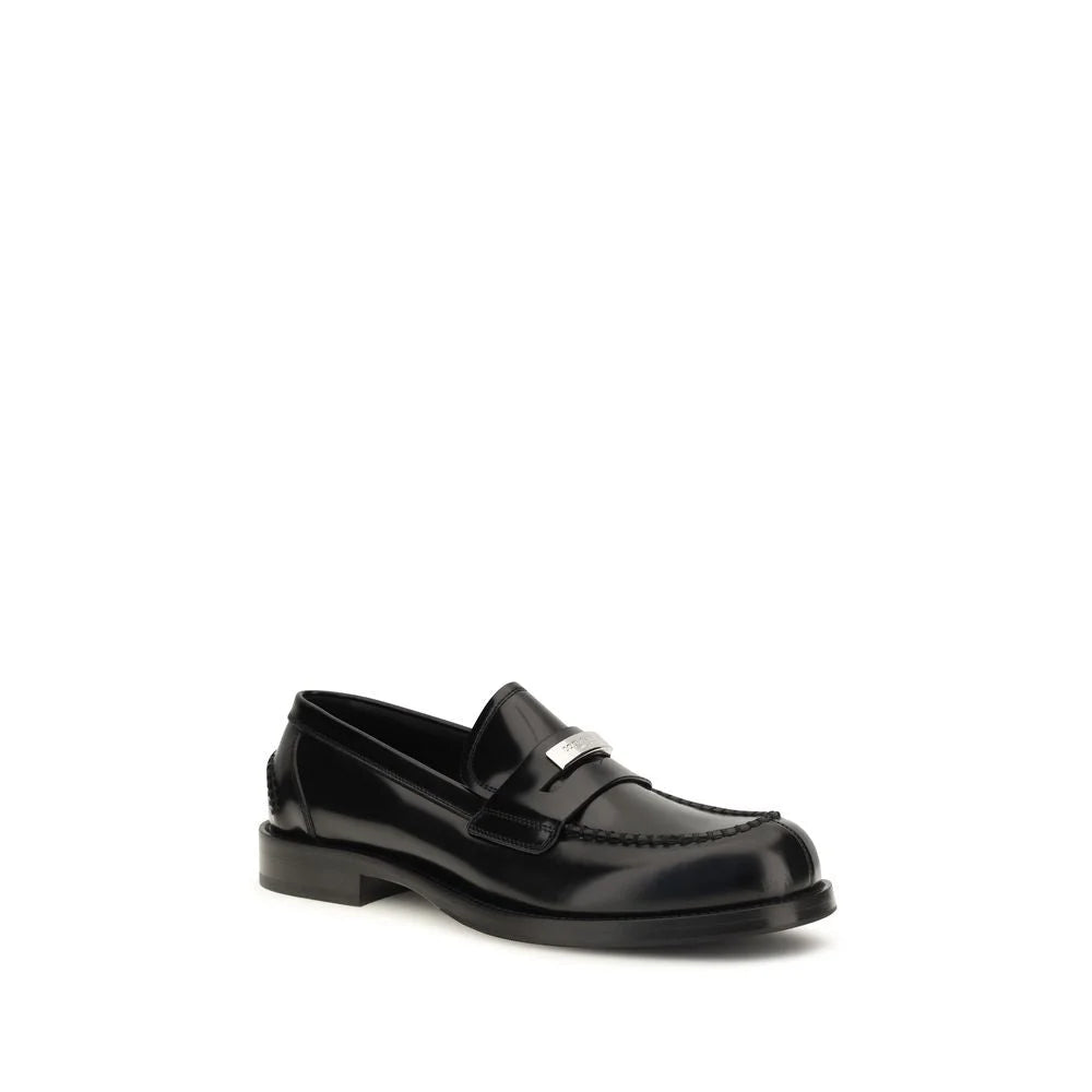 Dolce & Gabbana Black Calf Leather Bos Taurus Slip-On Loafers