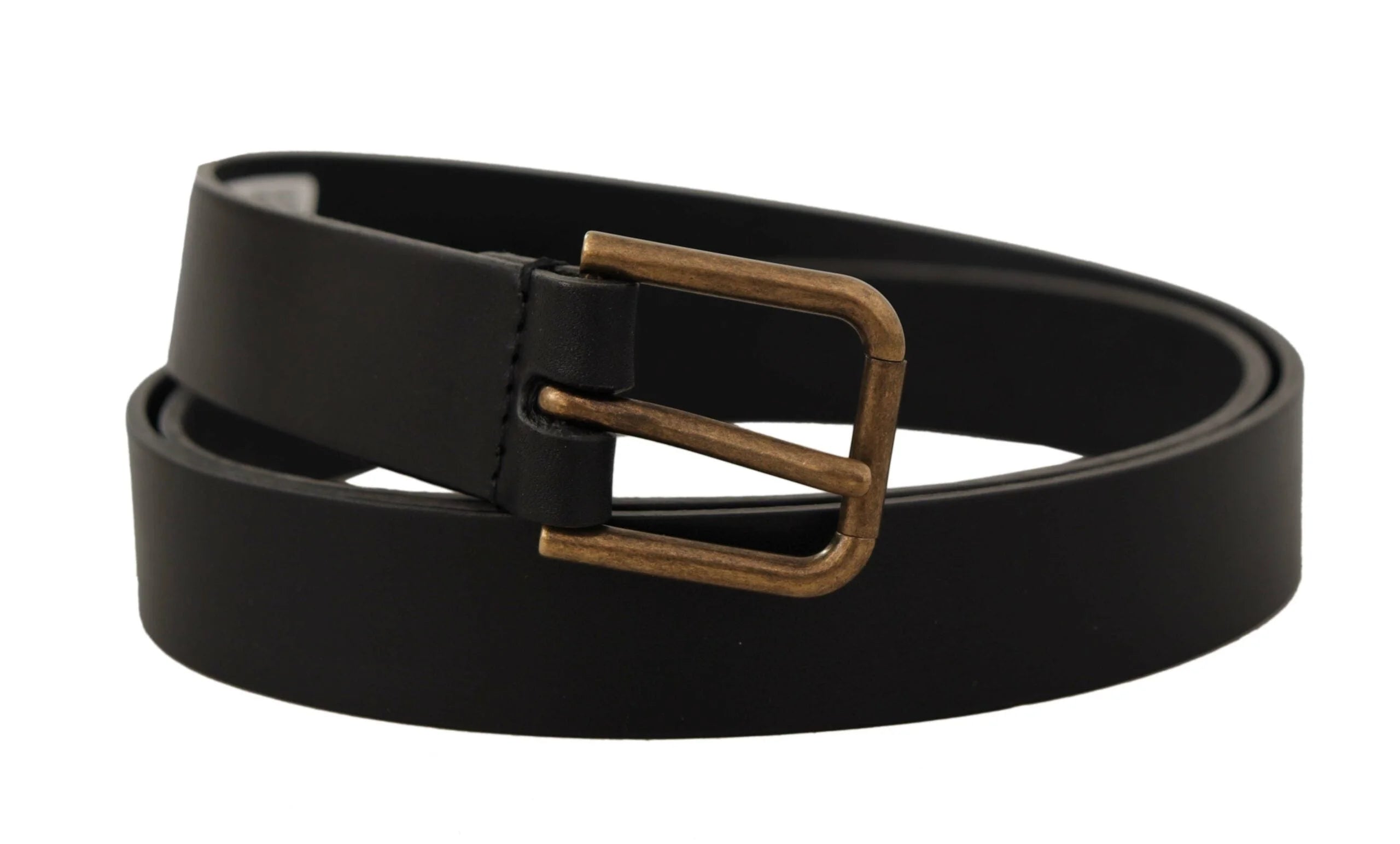 Dolce & Gabbana Black Calf Leather Brass Logo Engraved Buckle Belt - 90 cm / 36 Inches - Belts