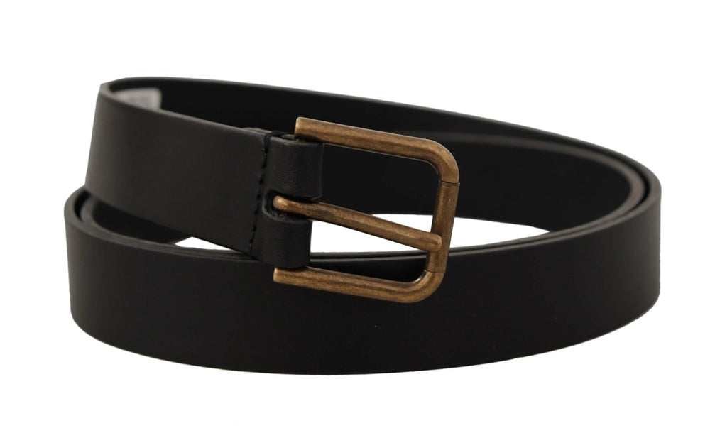 Dolce & Gabbana Black Calf Leather Brass Logo Engraved Buckle Belt - 90 cm / 36 Inches - Belts