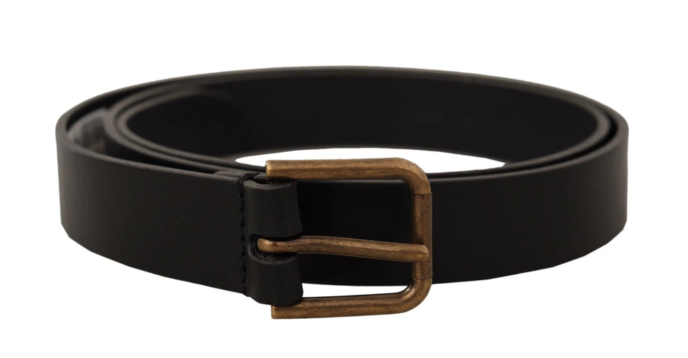 Dolce & Gabbana Black Calf Leather Brass Logo Engraved Buckle Belt - 90 cm / 36 Inches - Belts