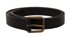 Dolce & Gabbana Black Calf Leather Brass Logo Engraved Buckle Belt - 90 cm / 36 Inches - Belts