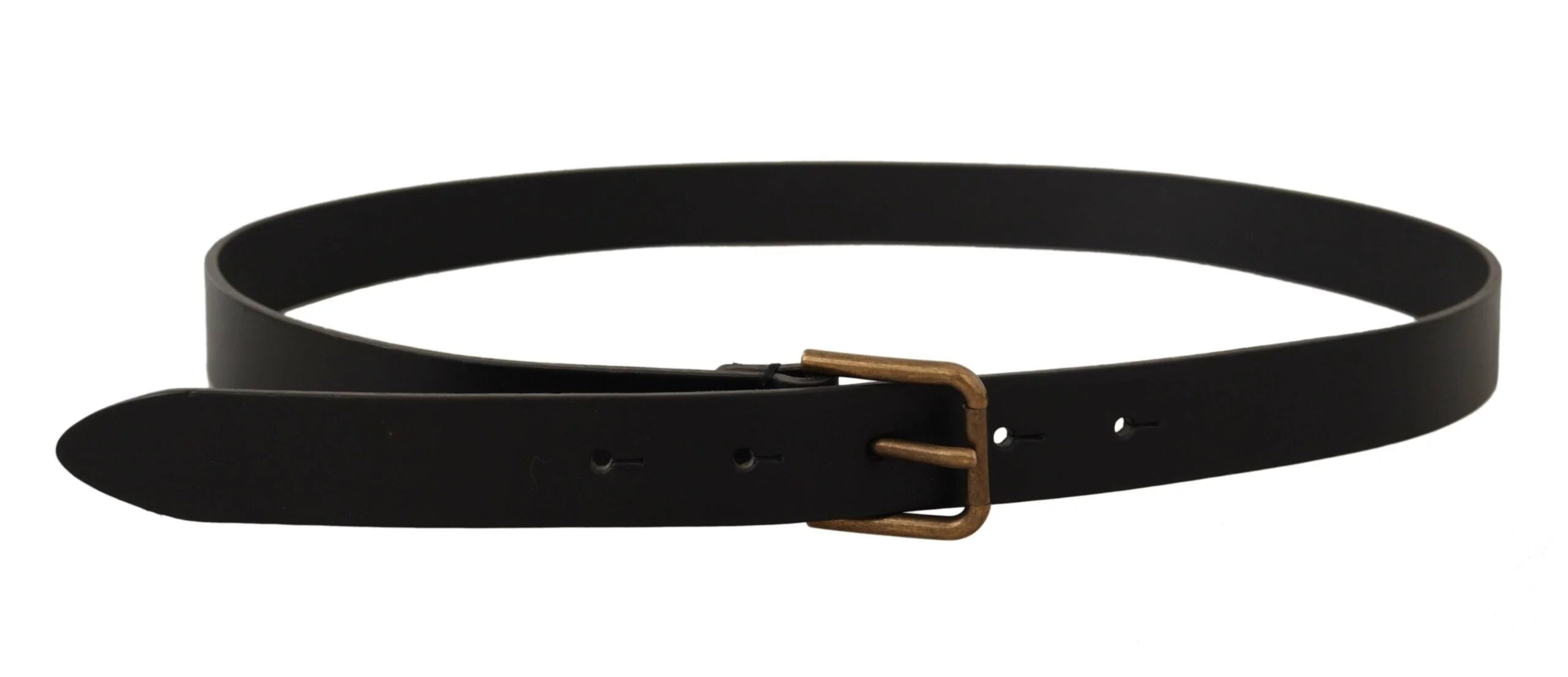 Dolce & Gabbana Black Calf Leather Brass Logo Engraved Buckle Belt - 90 cm / 36 Inches - Belts