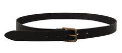 Dolce & Gabbana Black Calf Leather Brass Logo Engraved Buckle Belt - 90 cm / 36 Inches - Belts