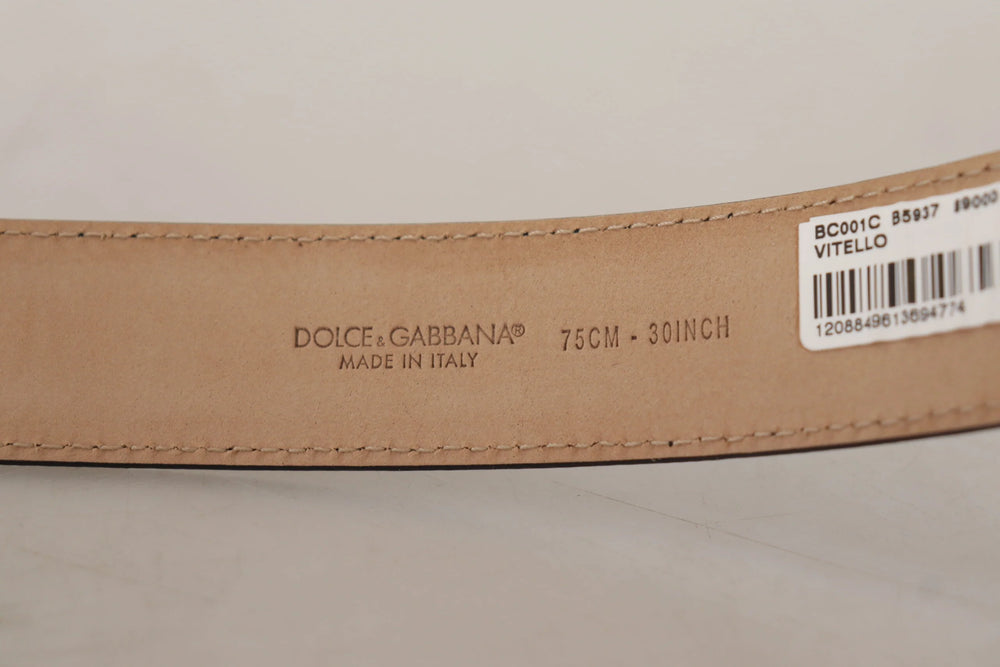Dolce & Gabbana Black Calf Leather Brown Backend Metal Buckle Belt - 75 cm / 29,5 Inches - Belts