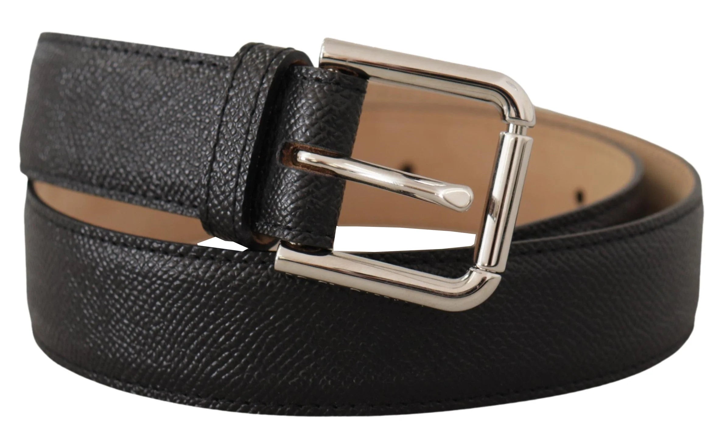 Dolce & Gabbana Black Calf Leather Brown Backend Metal Buckle Belt - 75 cm / 29,5 Inches - Belts