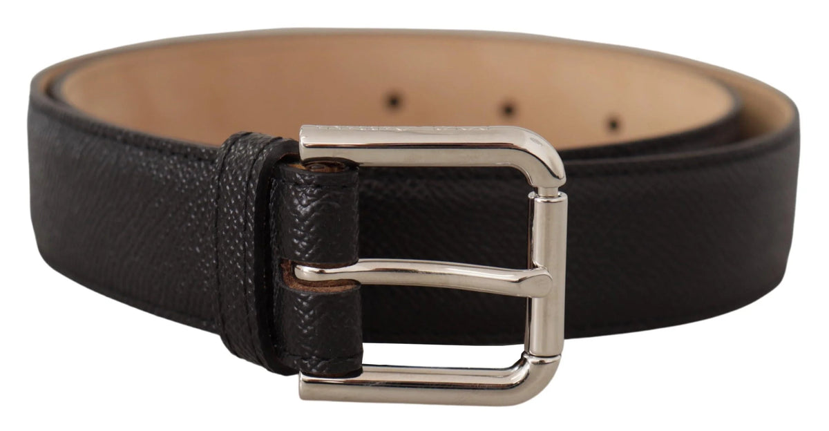 Dolce & Gabbana Black Calf Leather Brown Backend Metal Buckle Belt - 75 cm / 29,5 Inches - Belts