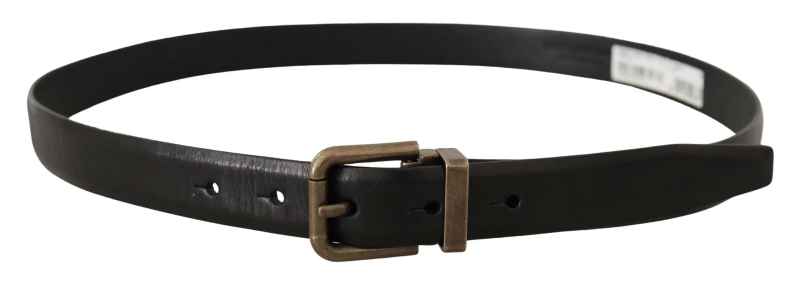 Dolce & Gabbana Black Calf Leather Brushed Brass Box Buckle Belt - 90 cm / 36 Inches - Belts