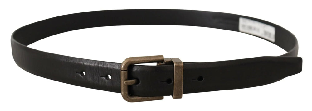 Dolce & Gabbana Black Calf Leather Brushed Brass Box Buckle Belt - 90 cm / 36 Inches - Belts